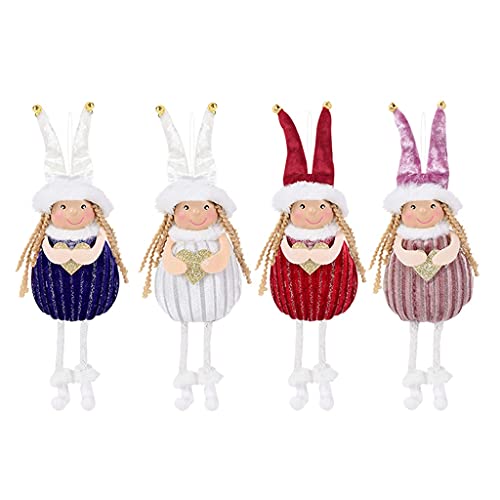 Wodmb 4Pcs/Set Christmas Long Hair Girl Doll Polyester Velvet Fabric Dolls Ornament Xmas Tree Ornament Hanging Decorations (Color : A, Size Shows) #TOP3