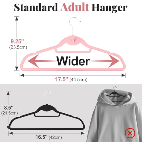 Velvet-Felt-Stackable-Hangers-50-Pack-Thin-Space-Saving-Pink-Non-Slip-15Lbs-Capacity-Heavy-Duty-With-360-Swivel-Hook-Shoulder-Notches-No-Shoulder-Bump-for-Coat-Suit-Shirt-Dress