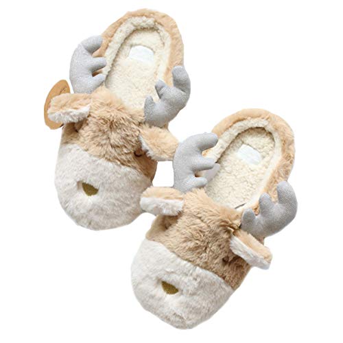 Animal Slippers Christmas Elk Slippers Winter Warm Slippers Women's Slippers Couple Slippers Home Plush Slippers (38-39 EU, Slipper)