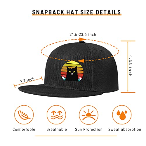 Black Cat Snapback Hats For Boys Mens Snapback Hats Flat Bill Brim Women's Baseball Cap Cute Funny Hat Trucker Dad Hat With Adjustable Buckle Cat Paws,A Gift For Cat Lovers #TOP1