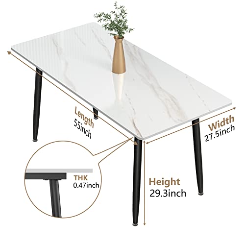 Dining Table With Sintered Stone Table Top And Metal Legs, Modern Kitchen Table For Living Room, Dining Room,Home And Office (White Table 55), 55X27.5X29 White Table #TOP5