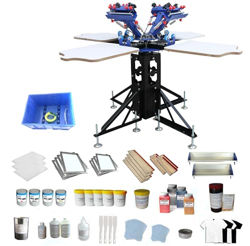 TECHTONGDA 4 Color 4 Station Screen Printing Press Kit with Washout Tank Squeegee Mesh Frame Accessories