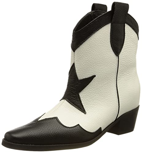 L37 HANDMADE SHOES Botas Vaquero Forro de Cuero I Zapatos Hechos a Mano I Sky Full of Stars I, Western Boot Mujer, Negro Blanco, 38 EU