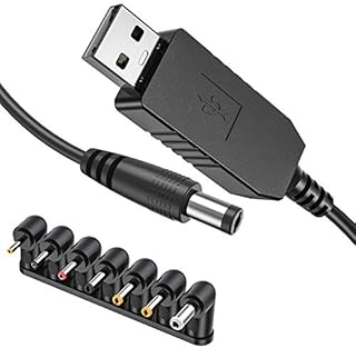 USB DC 5V to 12V Step Up Voltage Converter Cable for Echo Dot, Ancable USB to DC 5.5 * 2.1mm Jack 12V Charger Cord with 7 Selectable Connector Tips Compatible with Echo Dot and Echo Dot 3rd Generation