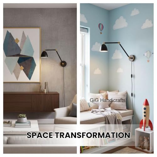 Image of GIG Handicrafts Lighting fixtures Mounted on the wall Study, Living Room, and Bedroom Industrial Sconce, E27 Base Antique wall lamp with Antique Swing Movement arm, Black