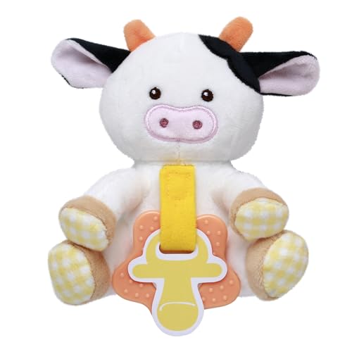 Magic Years 5 inch Musical Light Up Paci-Buddy with Teether for Baby, 2 Piece, Black and White Cow
