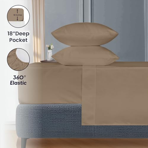 Image of SGI bedding 144 inchx84 inch 4 Pc Family XL Sheet Set 600 TC 18 inch Deep, Taupe