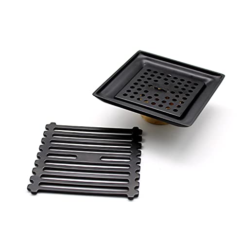 YFaith Ducha de Desagüe Suelo, Acero Inoxidable Grueso Antiolor, Calibre Grande Colador Extraíble, Cuadrado Coladores de Desagüe 100 * 100 mm, Negro Cover