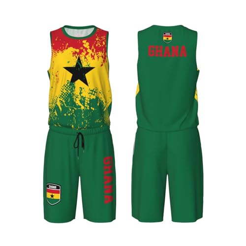 Ghana Flag Grain (2) Basketball Jersey Uniform Suit for Men Women Adults Training Athletic Set