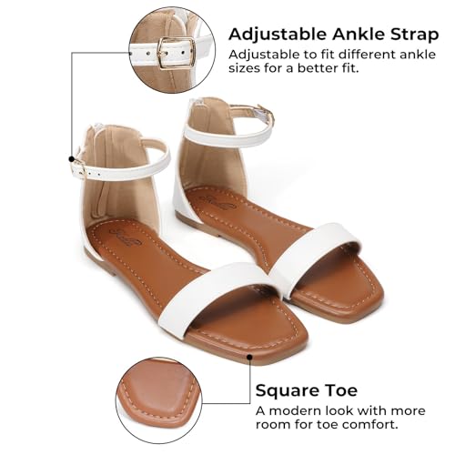 Image of katliu Women's Ankle Strap Flat Sandals One Band Dressy Sandals Square Open Toe Sandals for Summer with Back Zipper