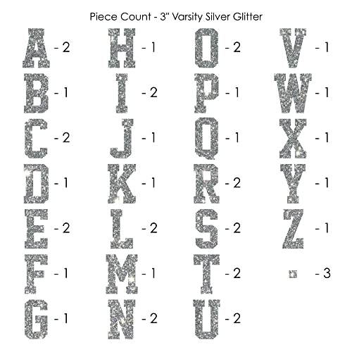 S.e.i. 3-Inch Iron-On T-Shirt Letters, Varsity Glitter Letter Heat Transfers, Silver #TOP1