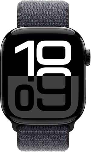 Image of Apple Watch Series 10 [GPS + Cellular, 46mm] - Jet Black Aluminum Case with Ink Sport Loop, One Size (Renewed)