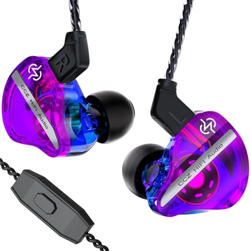 Image of CCZ DC01 Pro Gaming Earbuds, Professional iem for Gaming, Super Bass in Ear Monitor Headphone Wired Earphone with 1DD, Patent Ear fin Eartips, for School Student Laptop Podcaster(Purple-Blue with mic)