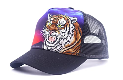 tilgomedal Cappelli unisex in rete per camionisti della fattoria degli animali, per uomini e donne, Nero Tiger 3, Large-X-Large