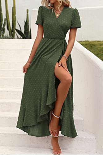 Image of PRETTYGARDEN Women's Summer Wrap Maxi Dress Casual Boho Floral V Neck Short Sleeve Ruffle Hem Split Beach Long Dresses
