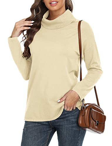 Viishow Womens Premium Long Sleeve Turtleneck Lightweight Pullover Top Sweater Classic Sweater Knit Jumper,Apricot,Small #TOP21