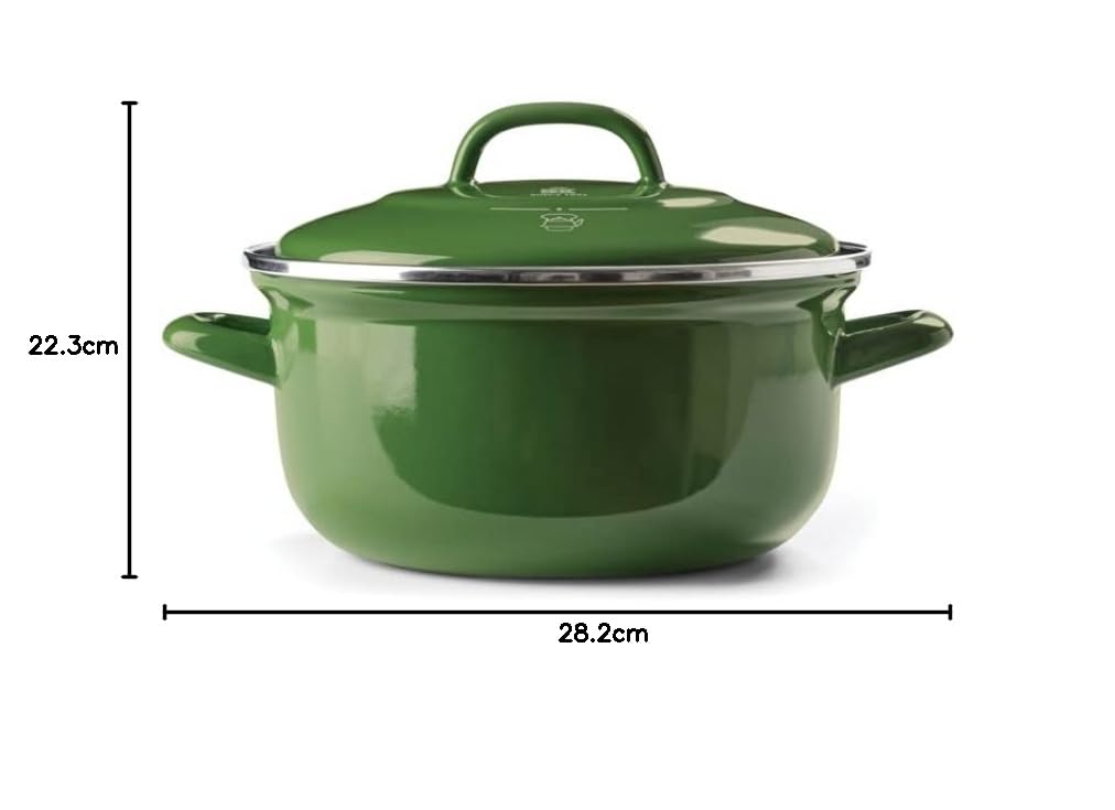 BK Cookware, Indigo Okrągła Emaliowana Brytfanna z Pokrywką - 20 cm/2.5l, Zielona