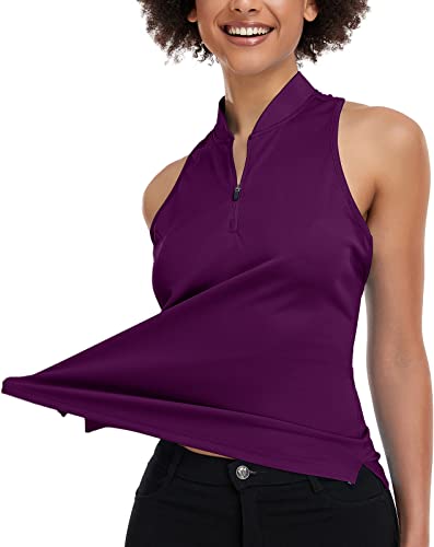 Women's Racerback Sleeveless Polo Shirt - Ladies Moisture Wicking Performance V-Neck Golf Shirts Quick Dry For Sport,Tennis,Racer Purple #TOP16