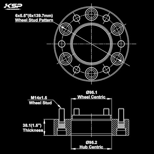 Image of KSP 4PCS 6x139.7 Wheel Spacers for 2023+ Tundra 2024+ Tacoma 2025+ 4Runner, 1.5 inch 6x5.5 Wheel Adapter with 14x1.5 Lug Studs 95.2mm Hub Bore, Compatible with Toyota-Lexus 6 Lug