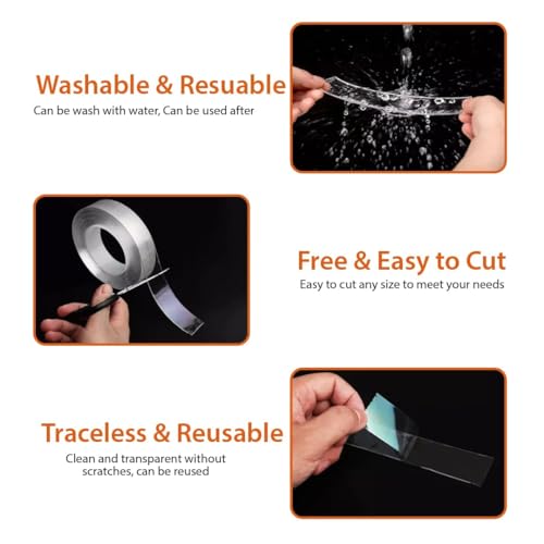 Image of HUBTURE 3 Meter Multipurpose Double Sided Nano Grip Tape - Heavy Duty, Reusable, Washable, Heat Resistant, Adhesive Silicone Tape - 2mm Thick Anti-Slip Transparent Tape for Home & Office (Pack of 1)