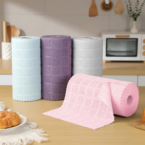 Image of Ferdilan 80 Pack Microfiber Cleaning Cloth Roll,Lint Free Rags Paper Towels & Tear Away Reusable Towels,Washable Shop Rags,Wash Cloths Dish Rags(12 inch x 12 inch) for Car Kitchen Window Garage-Pink