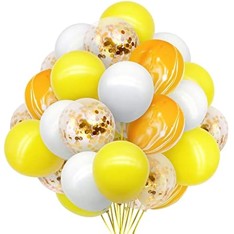 Yellow White Balloons, Yellow Balloons Pack of 50, 12inch gold Confetti Balloons Agate Yellow Party Decorations for Birthday Baby Shower Bridal Showers Wedding Holiday Decorations Cover