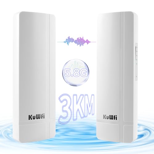 Image of KuWFi 5.8G 3KM Gigabit Wireless WiFi Bridge Point to Point Outdoor Work for Starlink Satellite Signal Extend Outdoor Super Long Range WiFi Router Bridge 1000Mbps Ethernet Port 24V PoE Power 2-Pack
