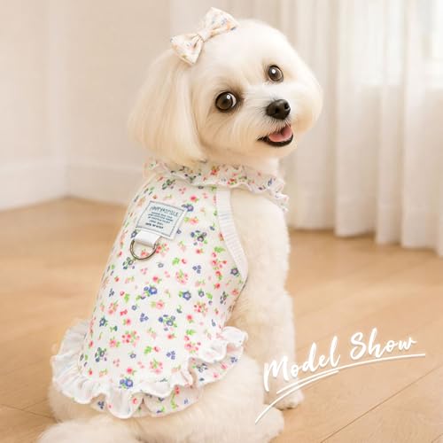 2 Pack Dog Cat Dresses for Small Dogs Girl Cute Heart & Floral Print Ruffle Sleeve Hem Breathable Stretchy Pet Puppy Cat Summer Clothes Outfits for Chihuahua Yorkie Teacup Extra Small Tiny Dogs - Image 7