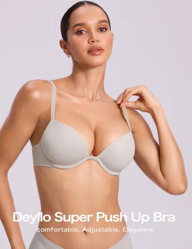 Image of Deyllo Women's Push Up Underwire Bra Super Padded T-Shirt Bra Add Two Cups