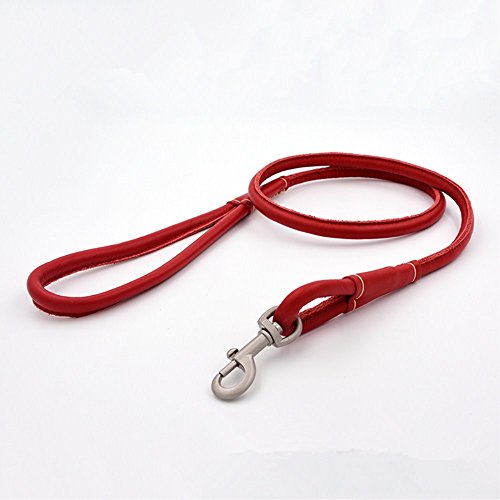 GH8 Length 43?x Width 0.3?Hand Knitting Genuine Leather Hands Free Dog Leash Premium Running Dog Leash Red