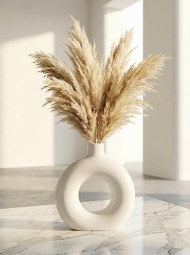 Image of Ceramic Donut Vase Modern Flower Vase | Decorative Centerpiece Vase for Pampas Grass Dried Flowers | Minimalist Home Office Table Decor | Handcrafted Gift (9 Inch (Pack of 1))
