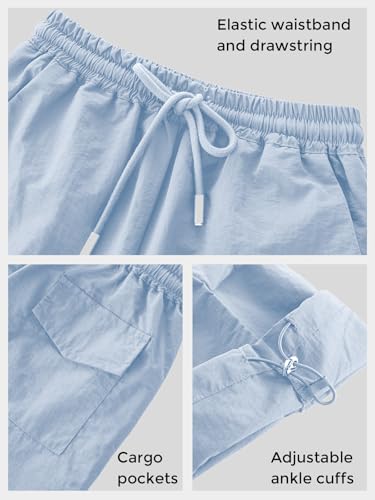Image of Girls Parachute Cargo Pants Drawstring Waterproof Causal Hiking Pants for Girls Pockets Lightweight Running Joggers