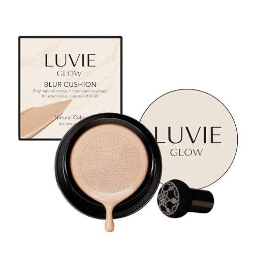 Foundation Cushion - Hush Makeup Full Coverage Foundation, Moisturizing & Long-Lasting Matte Finish with Mushroom Head Applicator, Evens Skin Tone, All Skin Types (Natural)