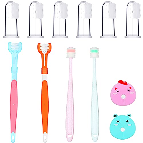 10 Pieces Dog Toothbrush Set Includes 6 Silicone Finger Brush, 2 3-Sided Pet Tooth Brush, 2 360-Degree Silicone Pet Toothbrush, Canine Toothbrush Kit for Dogs and Cats Teeth Cleaning Dental Care