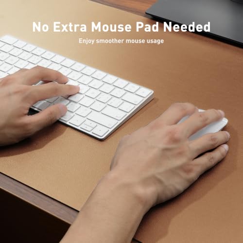 Image of Aothia Faux Leather Desk Mat for Keyboard & Mouse (Khaki, 36 inch x 17 inch) | Large desk mat for keyboard, mouse and laptop, creating a clean, organized workspace for work, study and everyday use