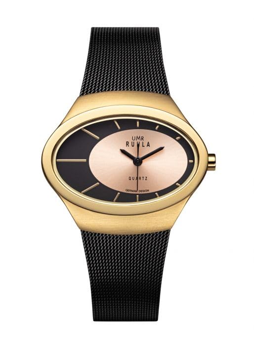 UMR RUHLA-Style Damen Quarzuhr Zifferblatt oval schwarzes Milanaiseband 91334