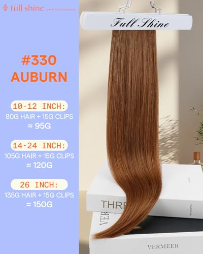 Image of Full Shine Hair Extensions Real Human Hair Clip ins Auburn Brown | Short Clip in Hair Extensions, for Cosplay, for Bob Cut, 10 Inch 7 Pcs 95g