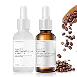 Niacinamide Serum + Koffein-Augenserum, Niacinamide 10% + Zinc 1%, Caffeine Solution 5% + EGCG, Augenserum gegen Augenringe und Geschwollene, Anti-Aging, Mildert Feine Linien und Falten, 2x30 ml