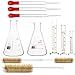 3 Szt. Cylindry Miarowe z Dziobkiem (10 Ml 25 Ml 50 Ml) i 2 Szt. Szklanych Kolb Stożkowych (100 Ml 200 Ml), Kolba Płaskodenna z Zakraplaczem i Szczotkami do Czyszczenia, Chemii Laboratoryjnej