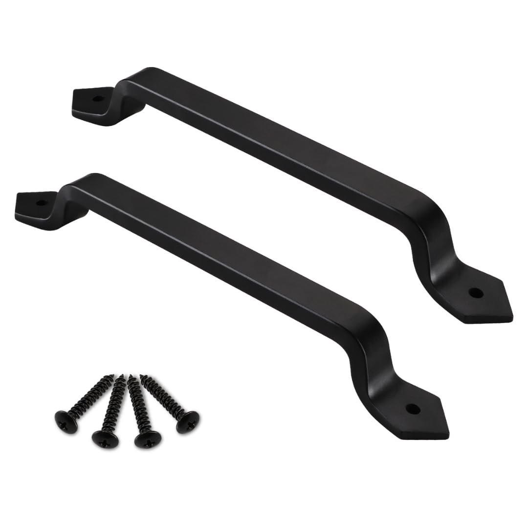2 Pack 9" Diamond Curved Barn Door Handle, Matte Black Gate Pull