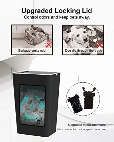 Phojewi Small Bathroom Trash Can With Lid, 2 Packs 2 Gallon Dog Proof Trash Can Black Wastebasket Slim Plastic Trash Can For Bedroom Office Kitchen Garbage Can #TOP2