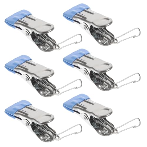 BESPORTBLE Pinzas para Ropa de Acero Inoxidable Azul, Paquete de 6 Unidades, Resistentes para Colgar Sábanas y Pañuelos, Ideales para Organización en Armarios y Uso Exterior