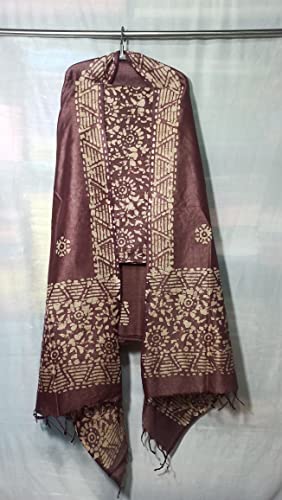 Image of STB-SILK TEXTILES BHAGALPUR Women's Cotton Silk Handcrafted Batik Print Unstitched Salwar Suit Dress Material With Duputta (Maroon)