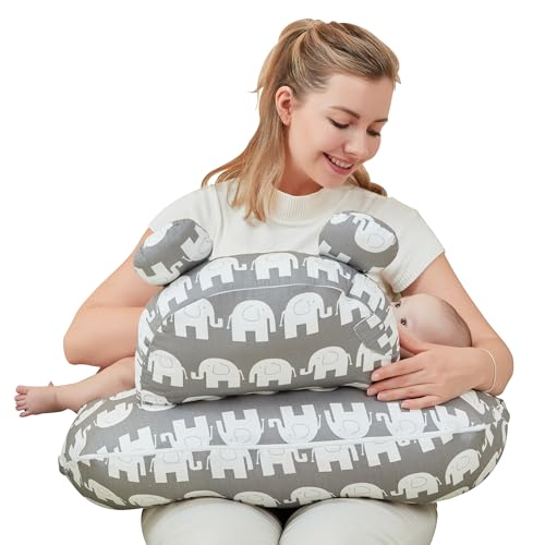Image of lasoftan Nursing Pillow for Breastfeeding, Breast Feeding Pillow for Mom Support, Adjustable Waist Strap and Removable Cotton Cover, Elephant