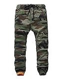 YOUNGSOUL Jungen Gefütterte Cargohose - Camouflage Jogginghose Kinder - Thermohose Kleinkindr mit Gummizug, Armeegrün Regular, Größe 170/164-170