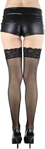 Image of ToBeInStyle Women's Spandex Double Weaves Thigh Hi With Lace Up Lace Top