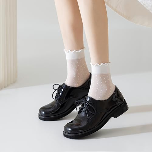 Mcool Mary 12 Pairs Women's Sheer Ruffle Socks Nude Stocking Summer Ultra Thin Cool See Through Silk Ankle Socks for Women3