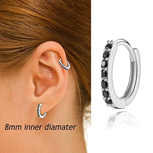 8Mm Small Hoop Earrings For Women Men 925 Sterling Silver Black Cubic Zirconia Cz Huggie Earrings Cartilage Earring Hoop Earlobe Piercing #TOP2
