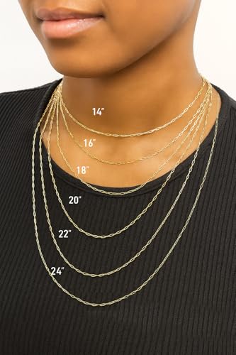 14k Gold 1.5mm, 2mm 3.5mm Solid Chain Paper Clip Link Necklace 14" 16" 18" 20" 22" 24" - Spring Clasp with Stamp - Made in Italy - Unisex Adults, Women, Men Gift (100% Authentic Solid 14K Gold)3