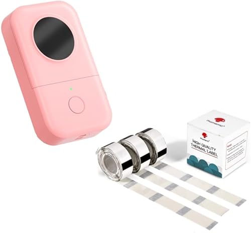 Phomemo Etiquetadora D30 rosa con 3 rollos de papel de etiquetas transparente de 12 x 1 18 pulgadas (0.551 in x 1.181 in), 210 etiquetasrollo, negro